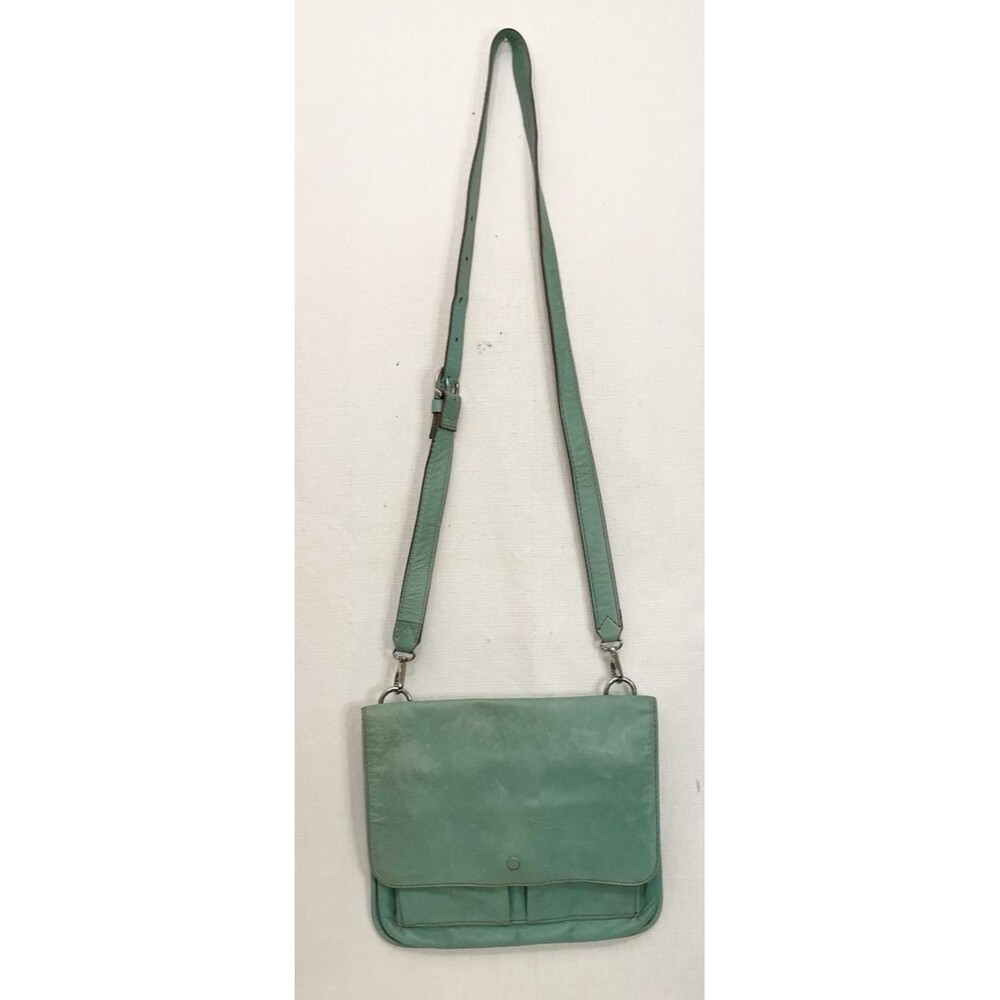 Fossil Leather Green Crossbody Purse Adjustable Strap Zipper Fold Over Pockets